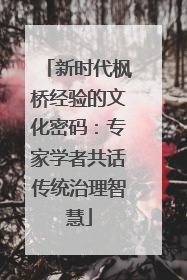 新时代枫桥经验的文化密码：专家学者共话传统治理智慧